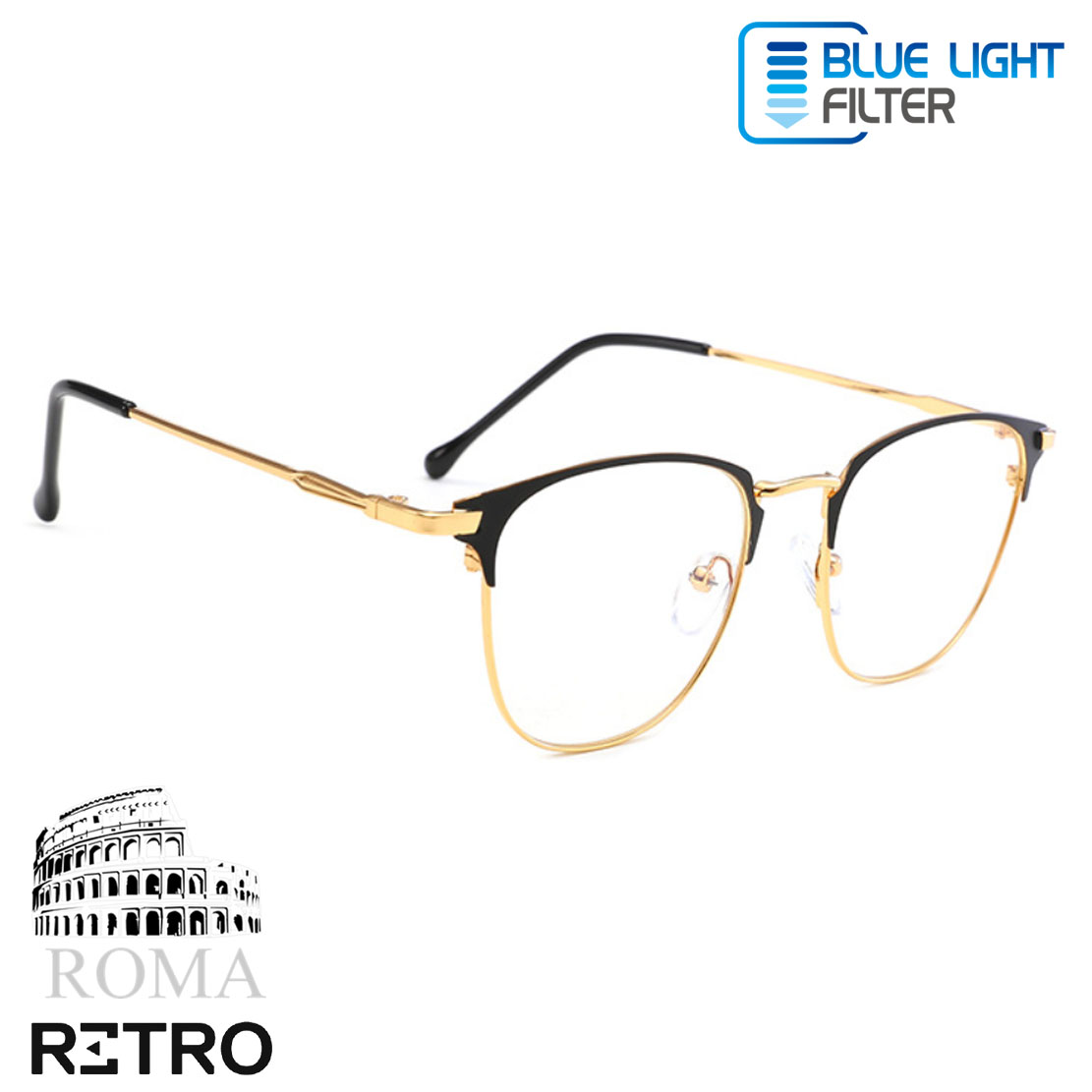 Gafas Óptica Retro® Di Roma Dark Gold Anti Blue Profesional Original Luz Azul